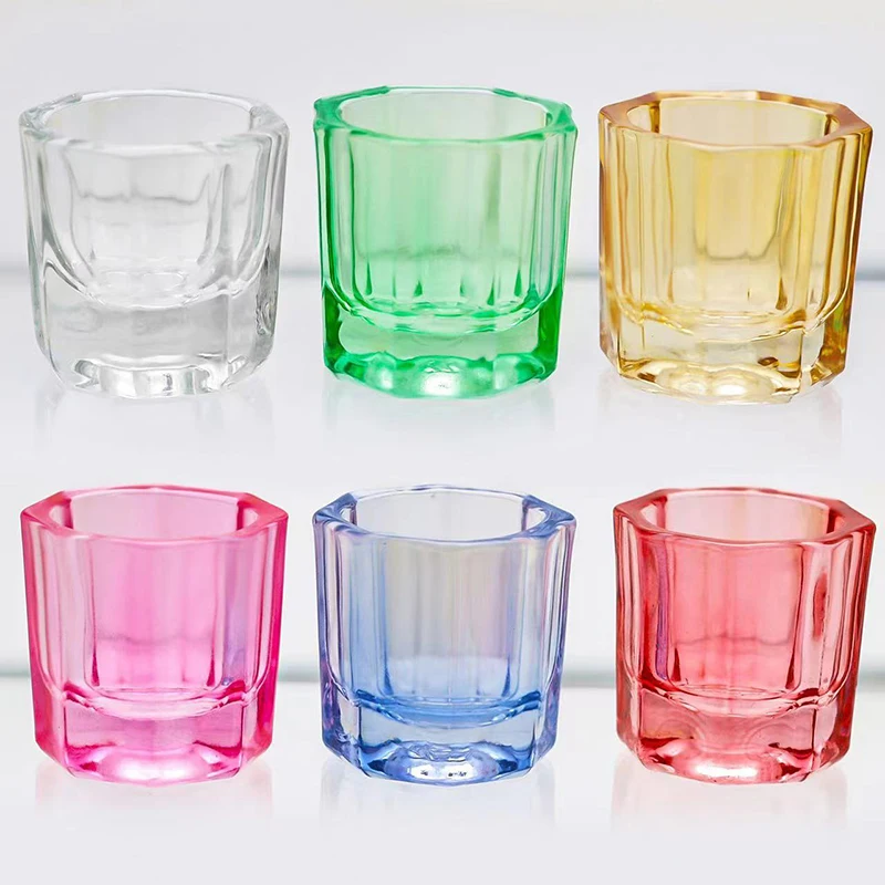 2Pcs Colorful Crystal Glass Acrylic Powder Liquid Nail Cup Dish Lid Bowl Cup Holder Equipment Manicure Tools