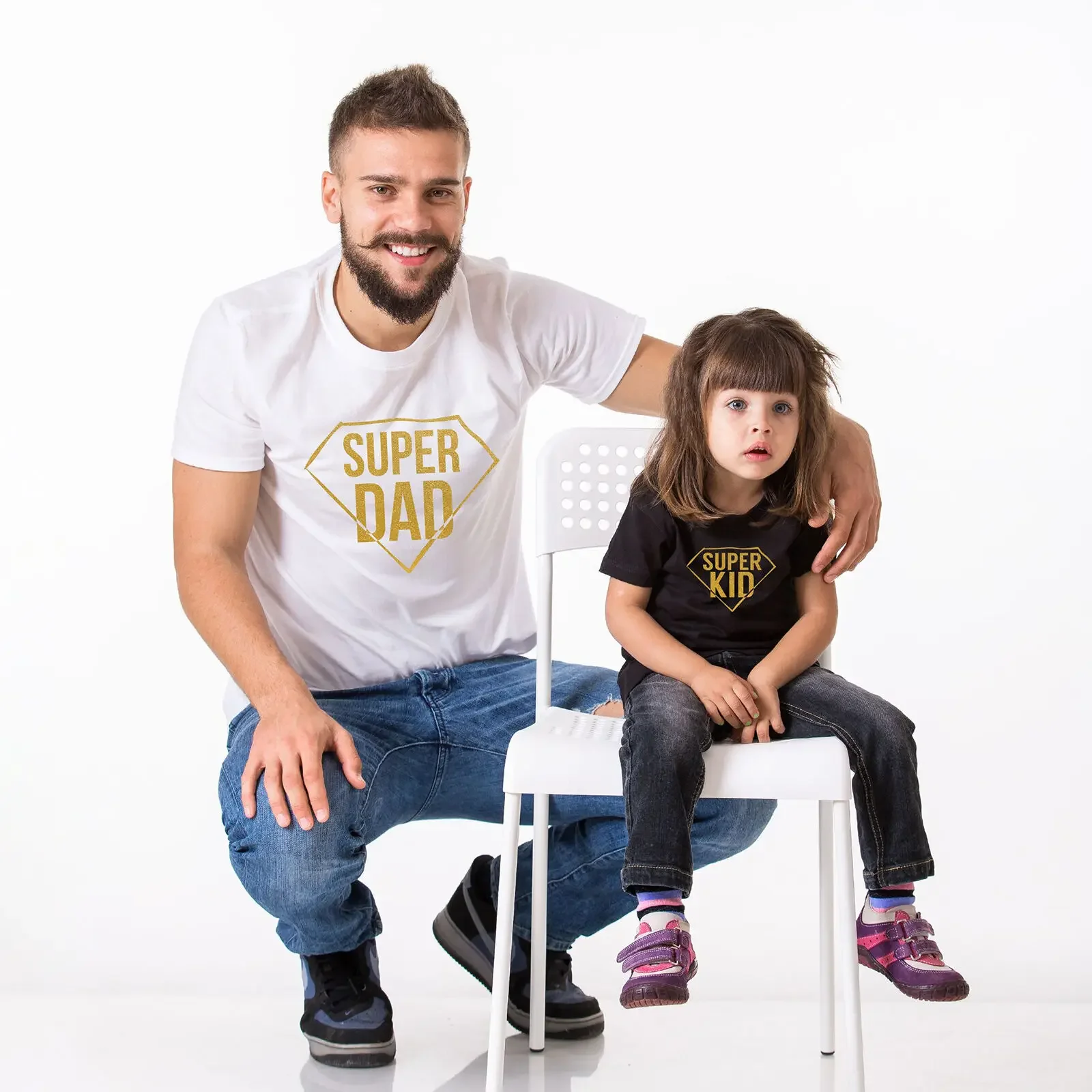 تي شيرت عائلي متطابق مع ملابس Super DAD Super MOM Super KID Mommy Daddy للأطفال