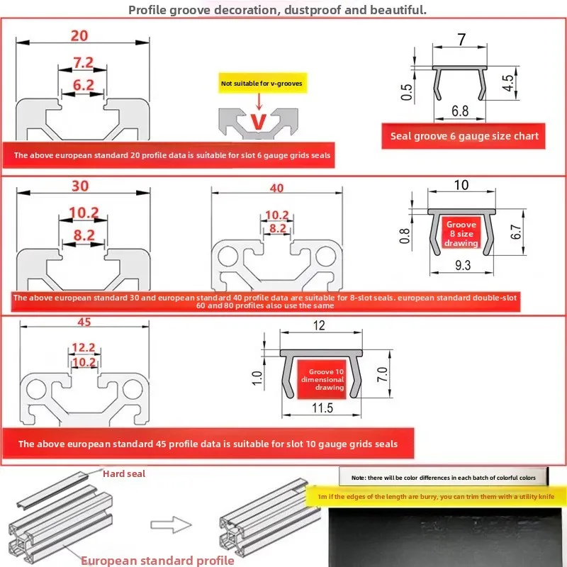20M Aluminum profile groove strip, hard flat seal strip, dust strip, decorative edge banding and lamination, 2020/3030/4040/4545 view 5