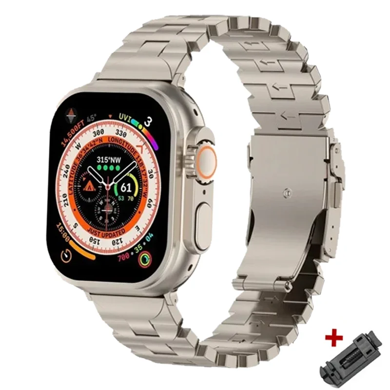 

Ремешок титановый для Apple Watch Band 49 мм Series 9 8 7 45 мм, Роскошный деловой браслет для iWatch 6 5 4 44 мм 42 мм, металлический браслет