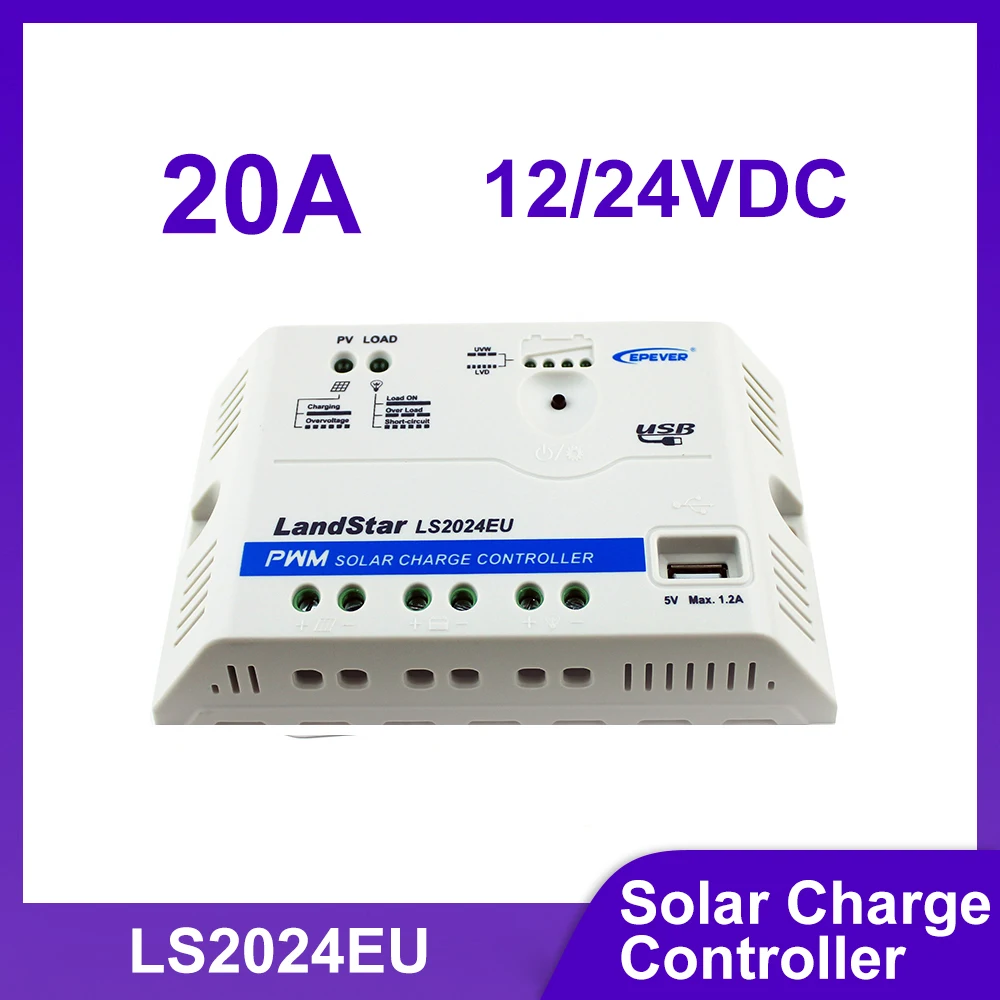 EPEVER 10A/20A PWM Solar Charge Controller LS-EU USB 12/24VDC Auto Max PV Open Voltage 50V Solar Panel Charger Regulator