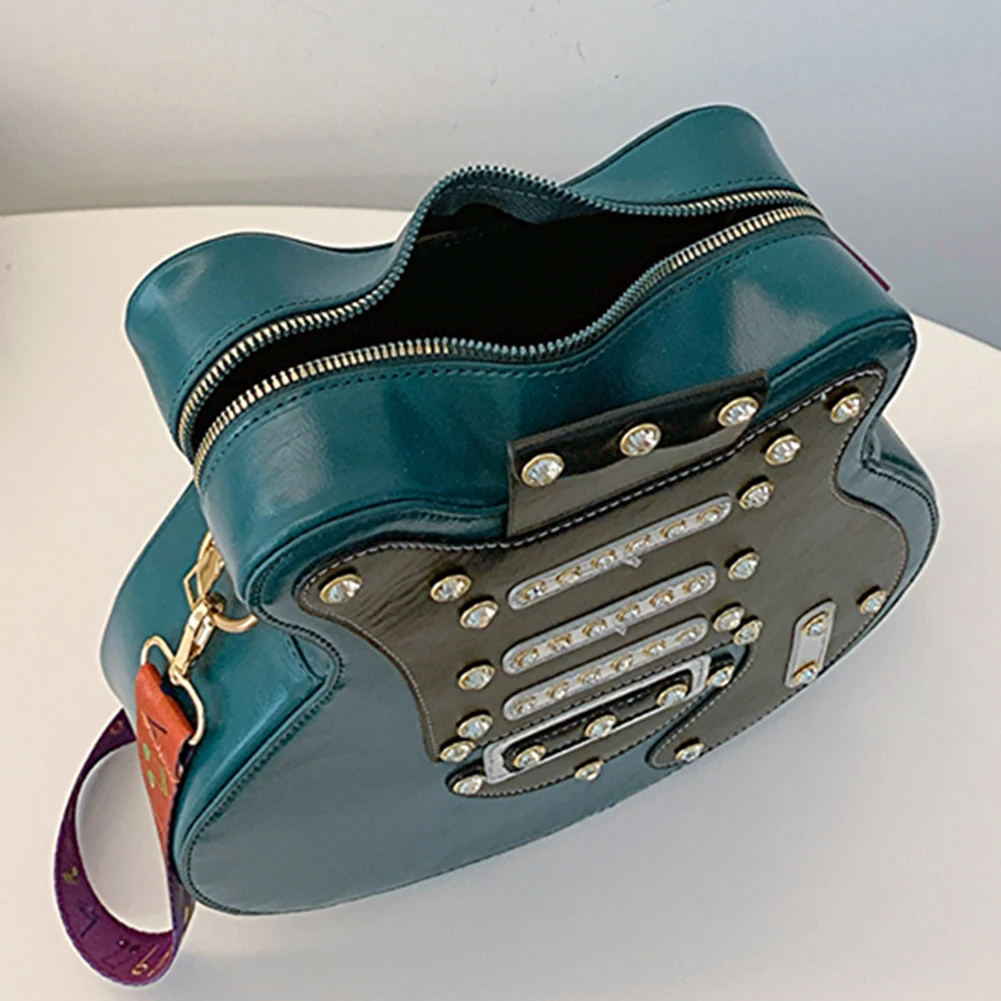 

Women Guitar Shaped Shoulder Bag Adjustable Strap PU Leather Crossbody Bag Zipper Underarm Bag for Travel Shopping