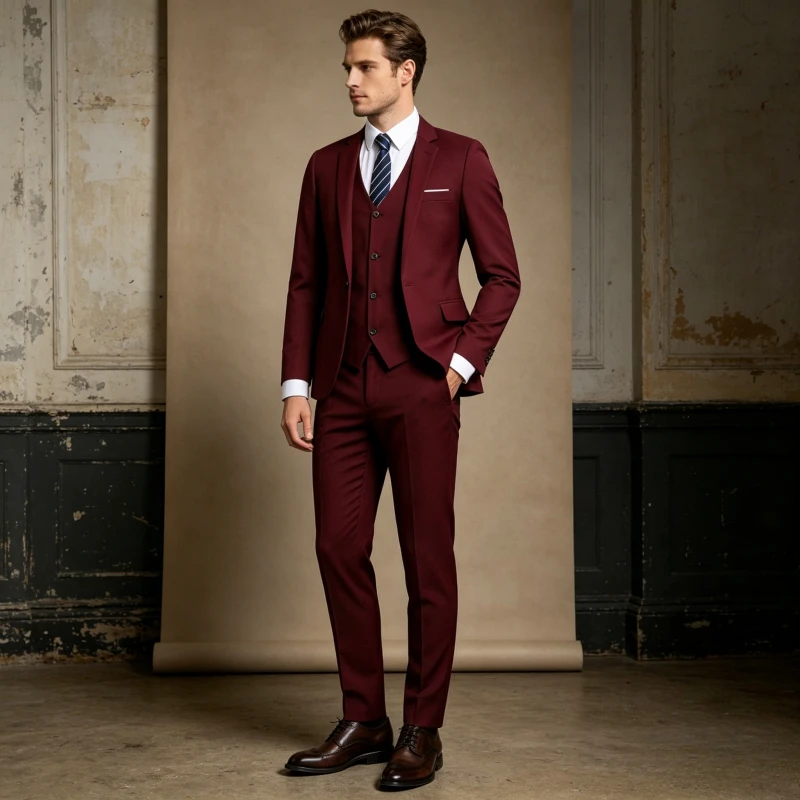 

Men Two Piece Suit Sets Single Breasted Full Sleeve Formal Business Suits Blazers Straight Pants Slim Fit Ensemble Wedding Party