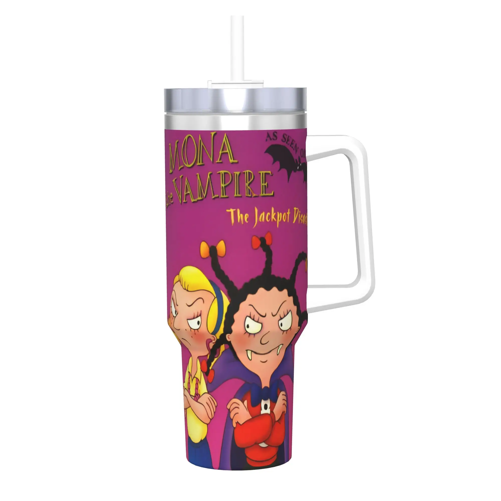 Mona The Vampire Anime Tumbler Vacuum Insulated  Coffee Cups Vacuum Flask Car Mug Spill Proof 40oz