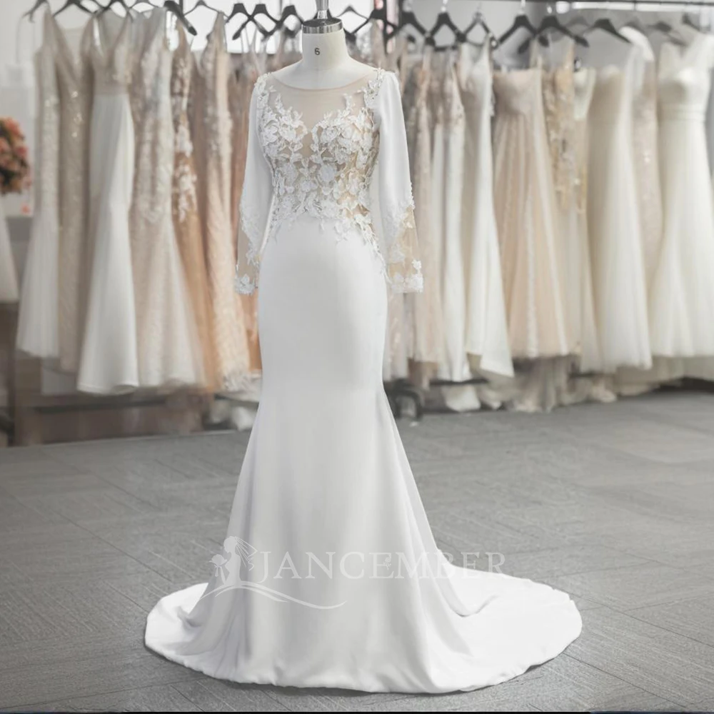 

Simple Wedding Dresses For Women 2025 Mermaid Full Sleeves Bridal Gowns Sweetheart Floor Length Elegant vestido de novia LSSG001