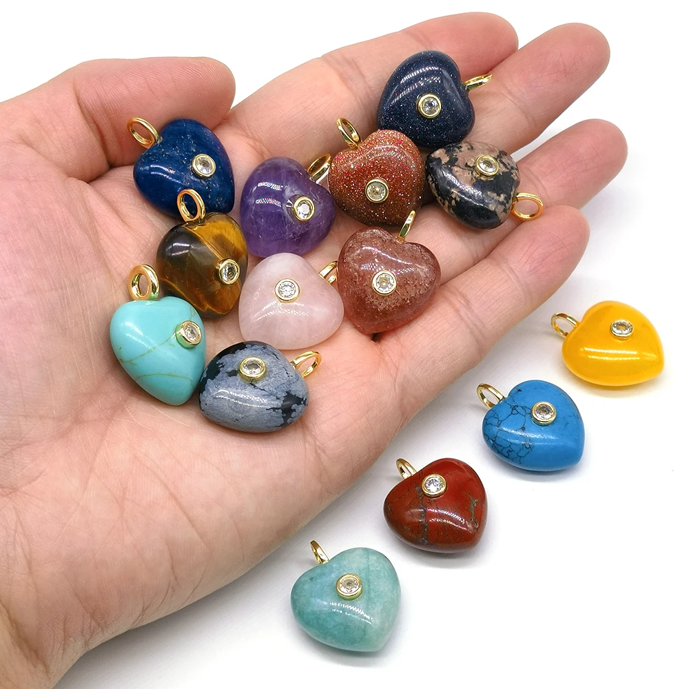 Wholesale 20mm Heart Shaped with Zirconia Carved Natural Crystal Stones Charms for Pendants Making Diy Bracelet Accessories