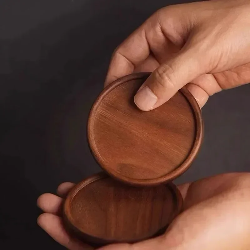 1PCS Wooden Coaster Tea Coffee Cup Pad Walnut Durable Heat Resistant Round Bowl Teapot Mat Home Wood Placemats Decor Coasters