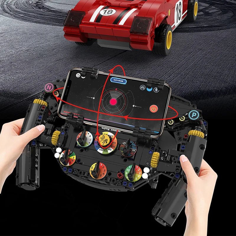 833PCS Steering Wheel Building Blocks Mobile Phone Holder Simulation Racing Wheels Model Assembly Toys Creative Gifts 96217