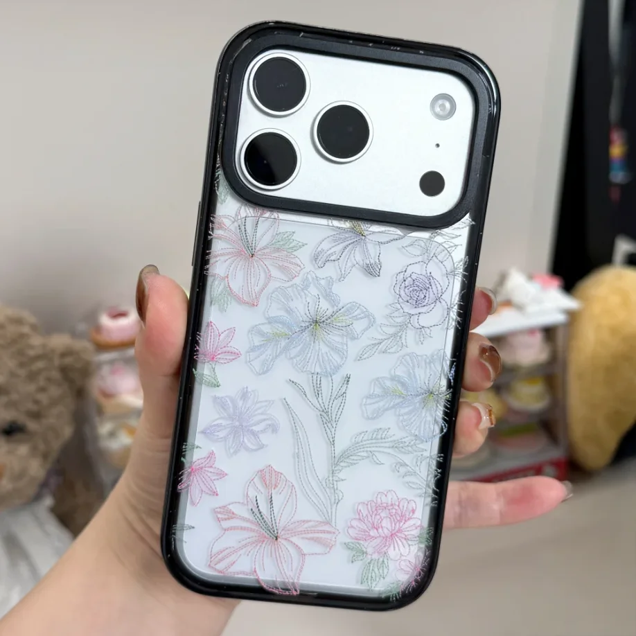 

Flower Line Pattern Phone Cover for IPhone 12 13 14 15 16 17 Pro Max Case for IPhone 17Air