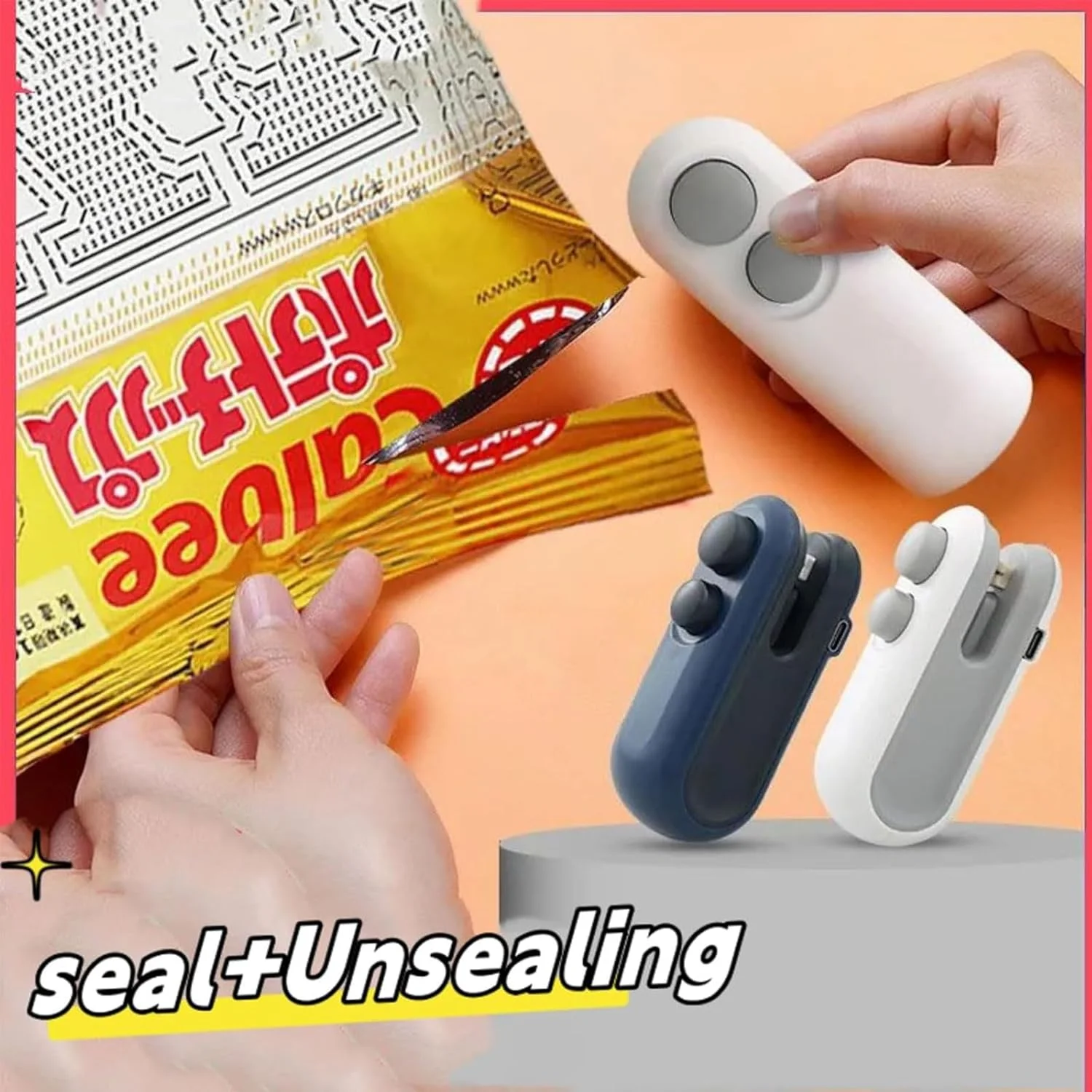 กระเป๋ามินิ,แบบพกพา,ชาร์จความร้อนสูญญากาศ,2 in 1 และ,แบบพกพา Resealer เครื่องสําหรับถุงพลาสติกอาหารขนมความสด,