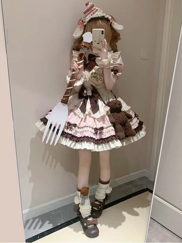Pink Servant Girl Heart Rabbit Doll Sensation Lolita Skirt Cute Birthday Princess Dress Sweet Style Female Teenage Fashion