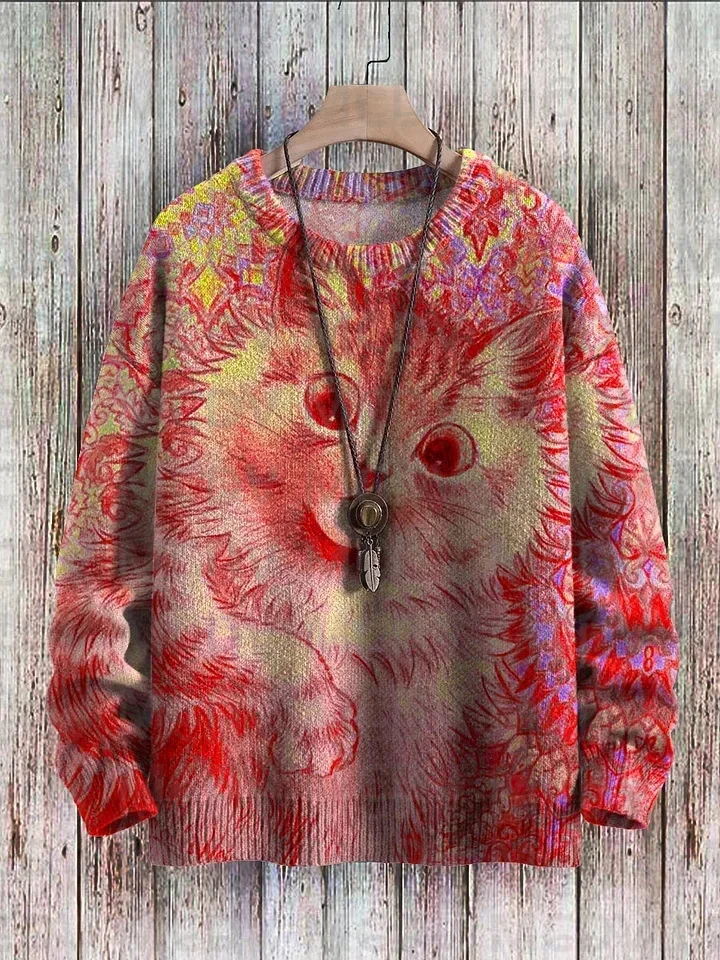Halloween Cat Multicolor Print Casual Knit Pullover Sweater Men's For Women's Pullover