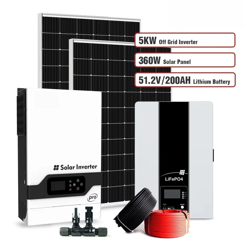 High frequency off-grid hybrid inverter lithium battery 48v 200ah solar panel home solar system kit
