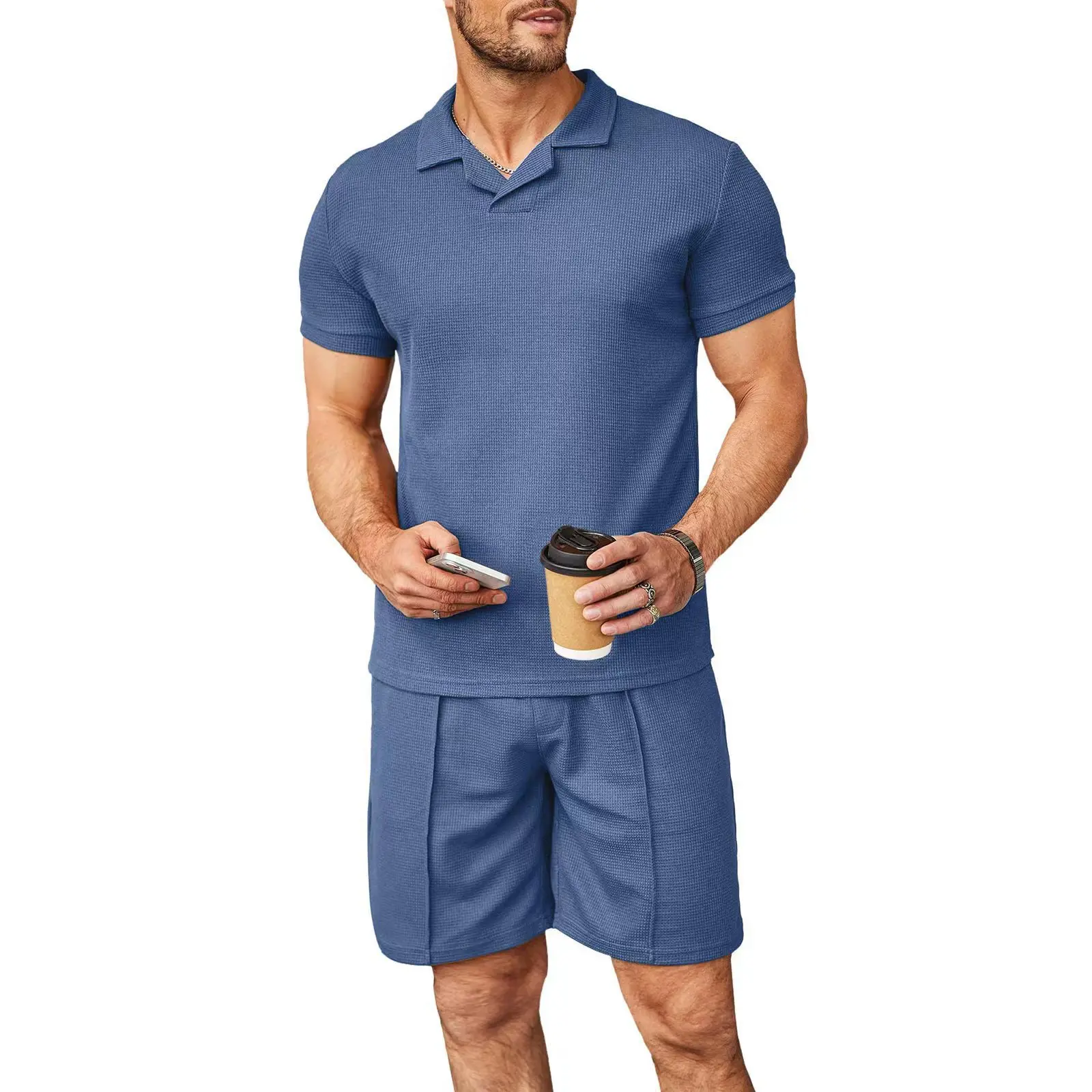 Summer Sports Suit Men's Lapel Short Sleeve Casual Men's Trend 2-piece Set Breathable And Comfortable