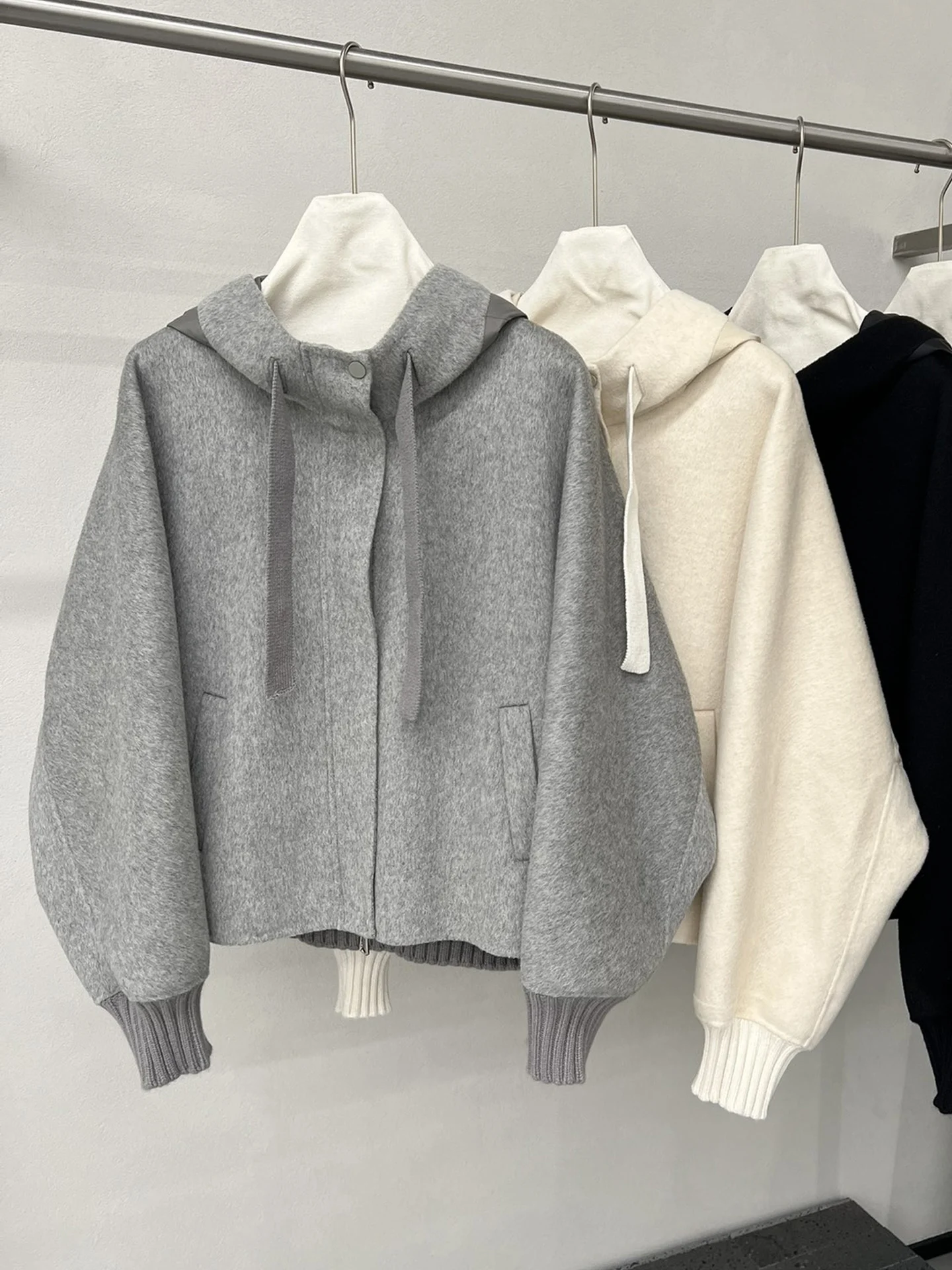 Novo outono e inverno de alta qualidade casual com capuz casaco de lã australiano com pato branco elegante para baixo