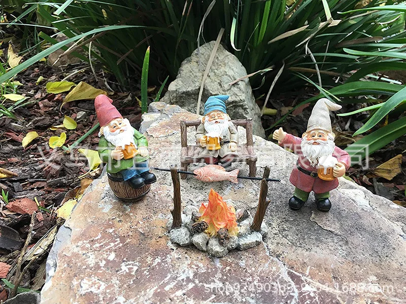 5pcs/set Resin Dwarf Party Figurine - BBQ Garden Scene, Unique Micro Landscape Decor, Handmade Home & Office Ornament