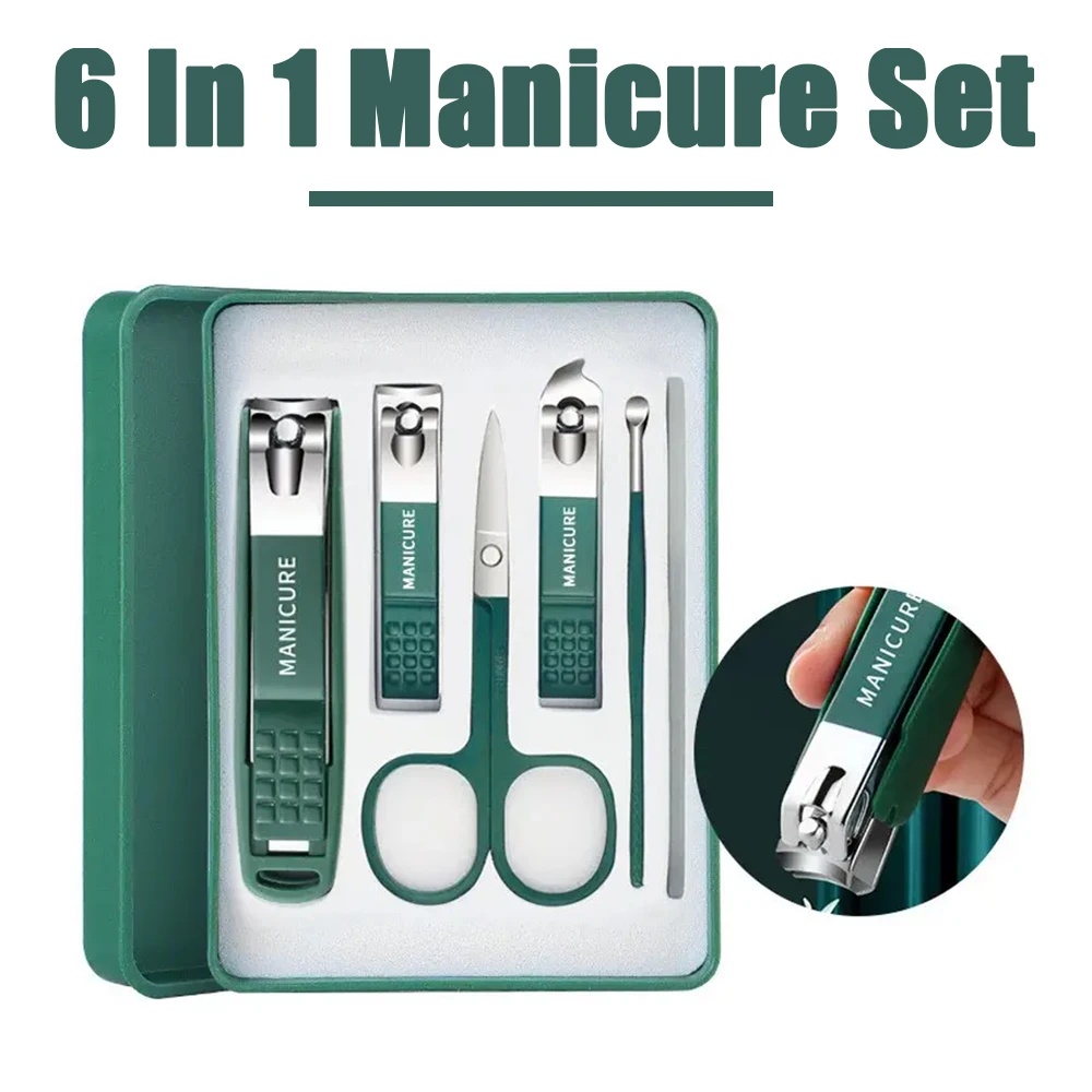 

Маникюрный набор из нержавеющей стали 6 в 1, кусачки для ногтей и пилочка для ногтей для дома