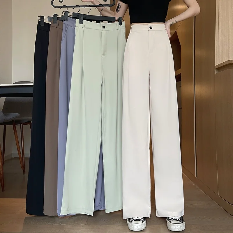 

High Waist Suit Pants Women's Korean Version Dropped Floor Sweeping Straight Leg Pants Summer Slim Casual Wide Leg Pants Loose