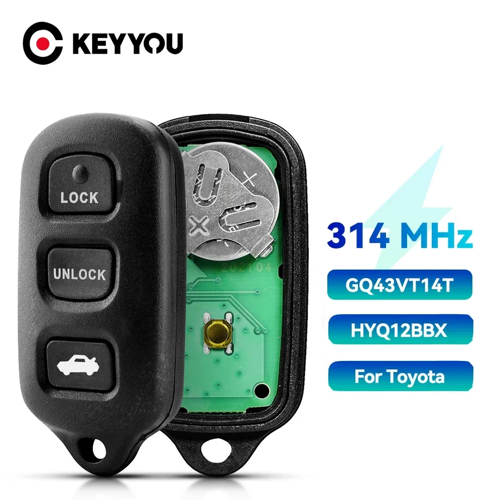 KEYYOU 314Mhz Klucz zdalnego sterowania do Toyota Highlander Camry Solara Corolla Sienna 2002 2003 2004 2005 2006 HY FCC ID GQ43VT14T HYQ12BBX