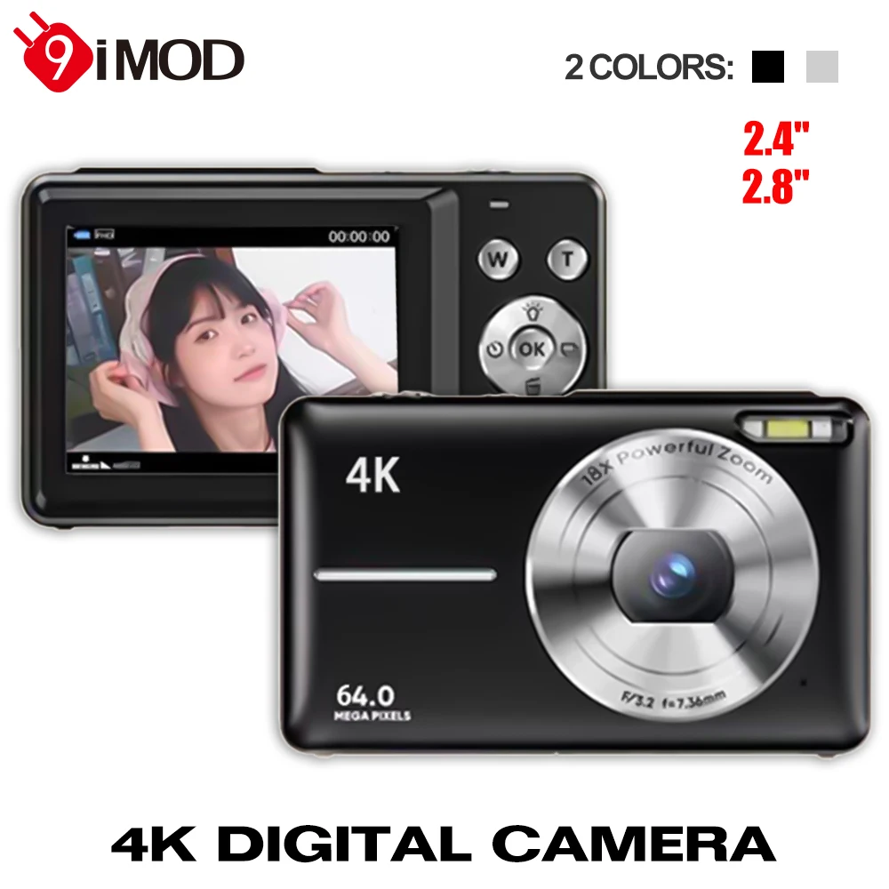 

9IMOD 4K Digital Camera 2.4"/2.8" 64 Megapixel 18X Zoom 1080P HD Video Recording With 32GB SD Card Videore Corder In One Camera