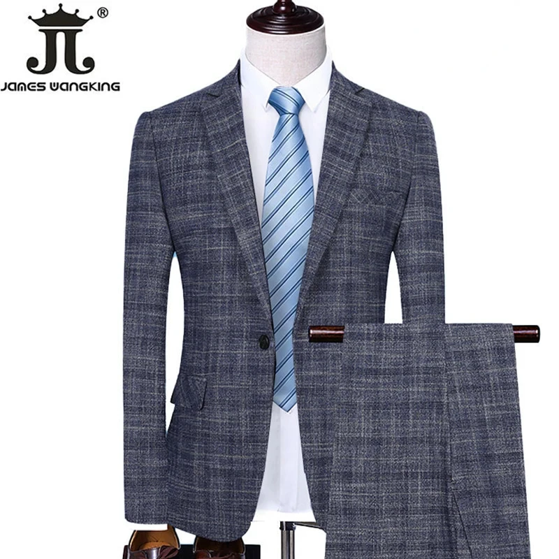 Blazer Vest Pants 3 Pcs or 2 Pcs Set Fashion Men\'s Casual Boutique Business Dress Wedding Groom Plaid Suit Coat Blazers Trousers