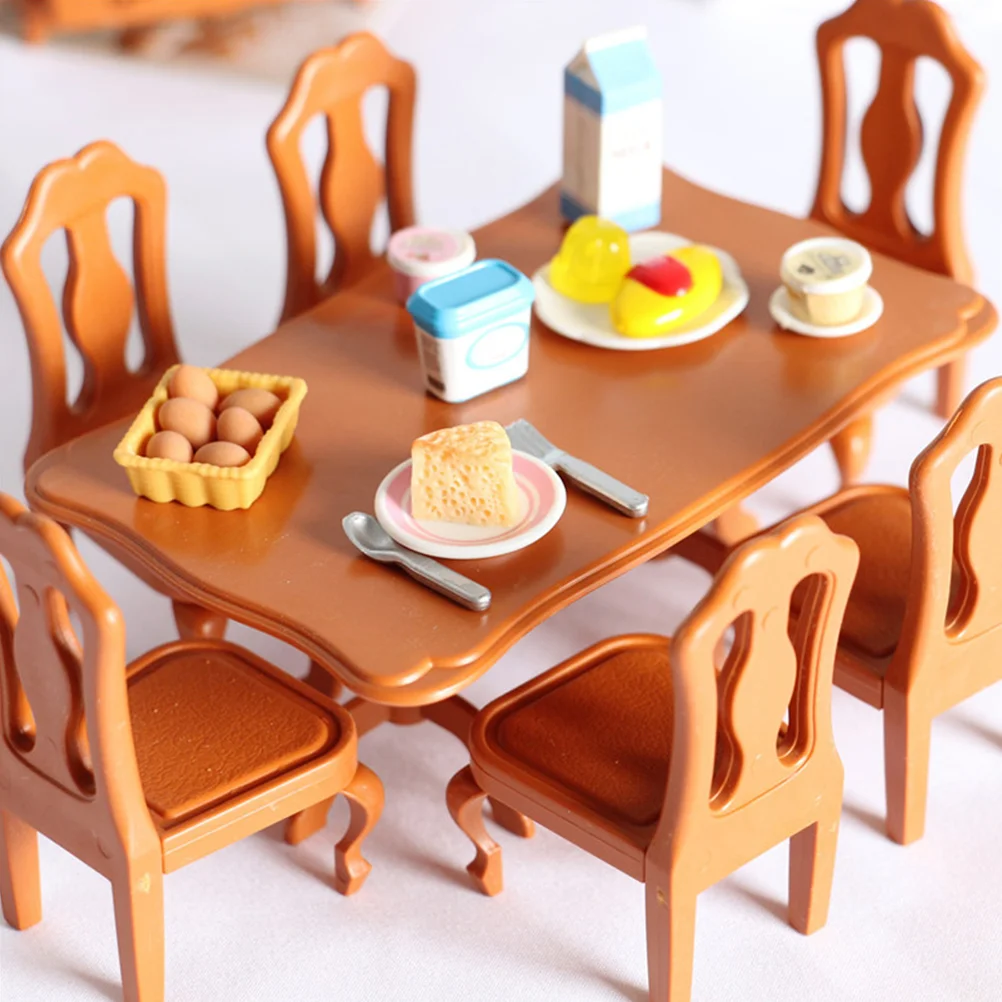 Micro Landschap Meubilair Combinatie Eettafel Stoelen Kinderspeelgoed Miniatuur Accessoires