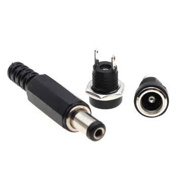 10 peças 5 pares de conector de alimentação dc pino 2.1x5.5mm plugue fêmea + plugue macho adaptador de soquete DC-022B