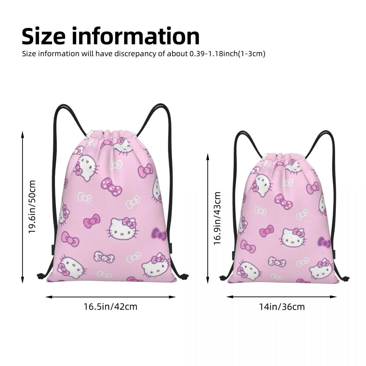 Hello Kitty Portable Sports Bag Thicken Drawstring Belt Riding Backpack Gym Drawstring Shoes Bag Clothes Backpacks