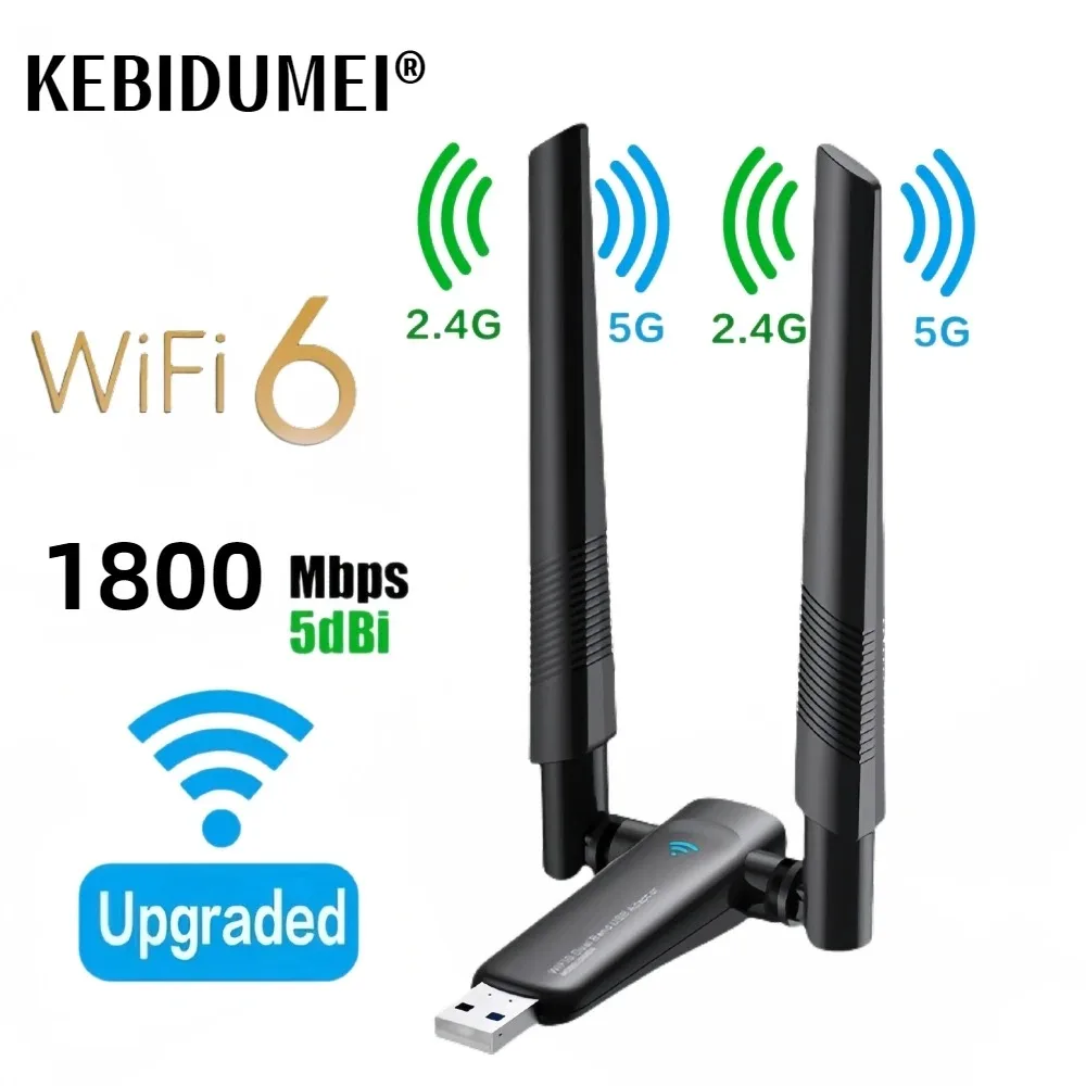 Adaptador USB WiFi 6 de 1800Mbps, 5G/2,4 GHz, USB 3,0, Dongle inalámbrico, tarjeta de red 802.11ax, antena de alta ganancia para Windows 10 11