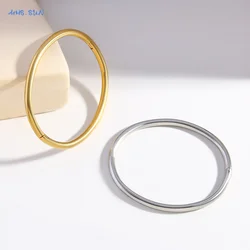 Simple Round Stainless Steel Bracelet Bangles For Women Adjustable Opening Gold Plated Smooth Bracelets Jewelry Couple Gift New