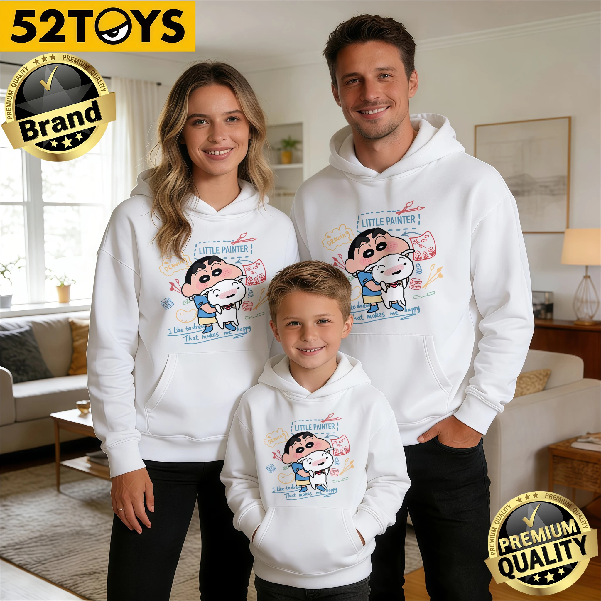 

2026 Autumn-Winter Trending Crayon Shin-chan "Little Painter" Print 100% Cotton Family Hoodies, High Quality & Loose Casual Y2K