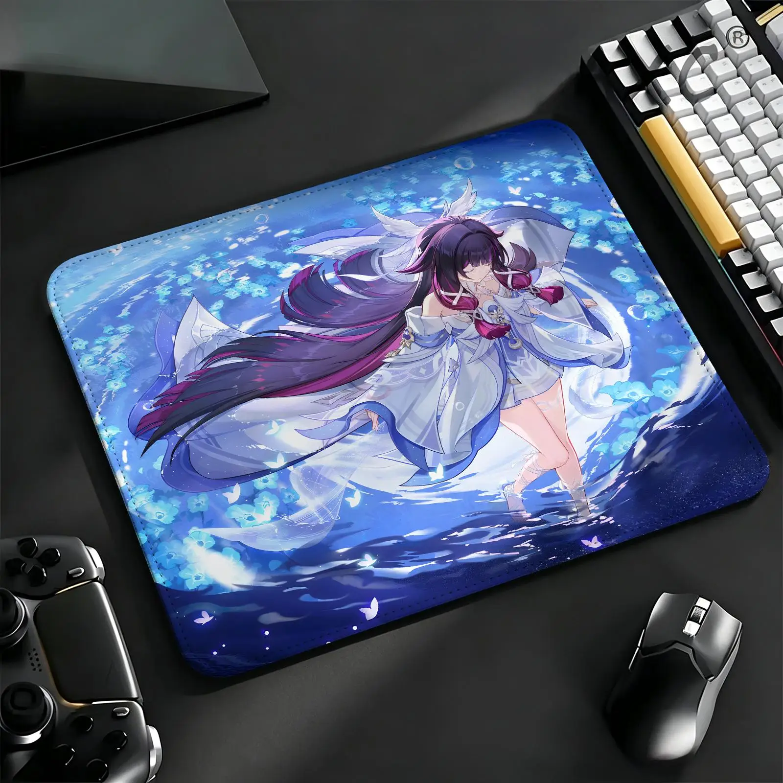 Compact Gaming Mat Reinforced Stitched Border, S/M Sizes Portable Laptop Desk Pad for Office & E-sports Genshin Impact Columbina