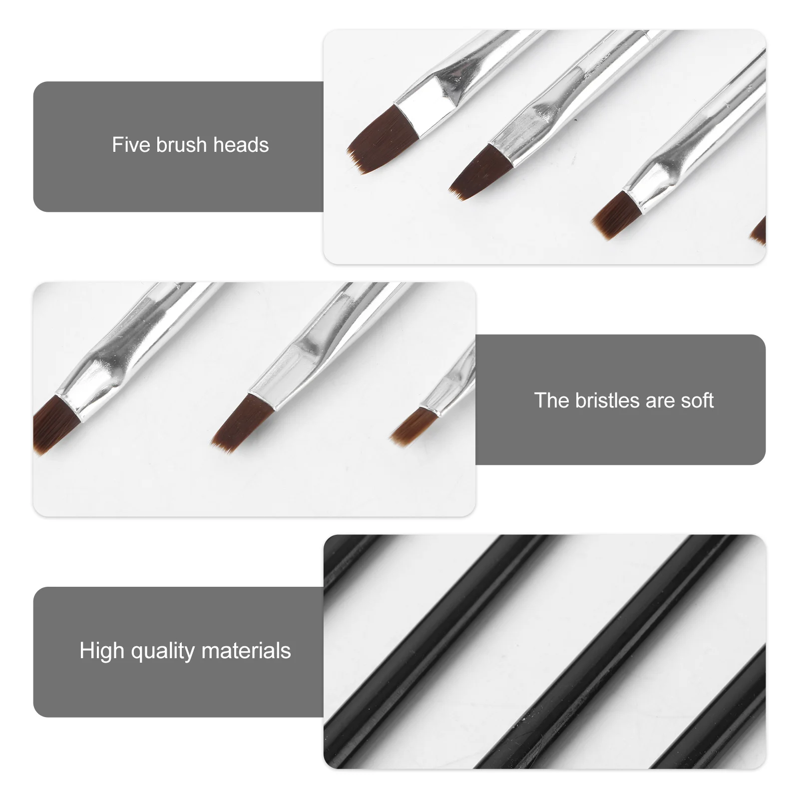 ชุดแปรงทำเล็บ 5 ชิ้น ขนแปรงหลากหลายรูปทรง สำหรับตกแต่งเล็บอย่างประณีต ใช้ได้ทั้งมืออาชีพและที่บ้าน ชุดอุปกรณ์เสริมความงามสำหรับผู้หญิง