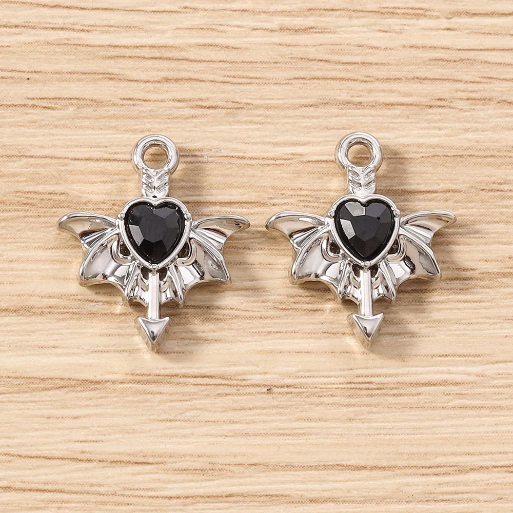 Tusember 5 Stück Gothic Kristall Metall Herz Flügel Charms Anhänger für Halsketten Ohrringe Armbänder DIY Schmuckherstellung Zubehör – Detail 12