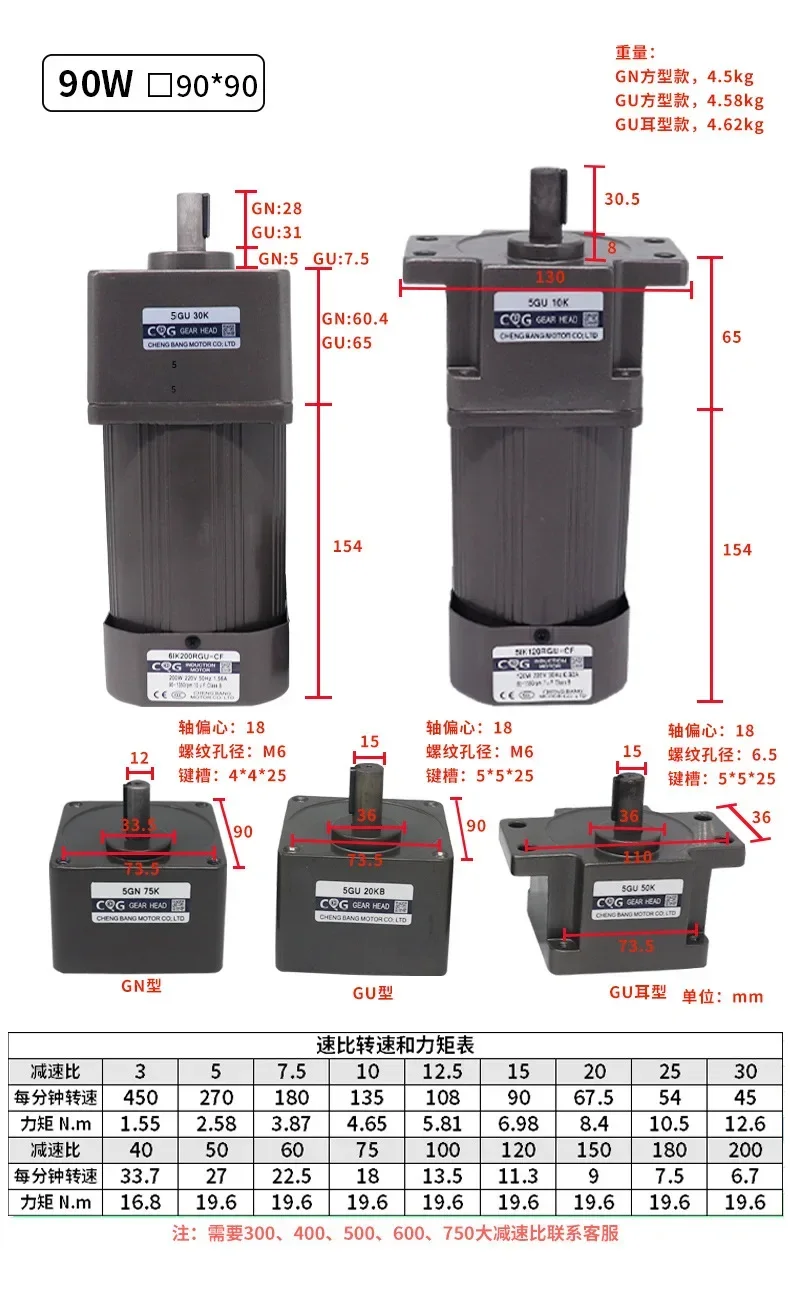 Hot sales380V Variable Frequency Horizontal Three-phase Motor Motor Small Speed Adjustable Vertical 90W Gear Motor