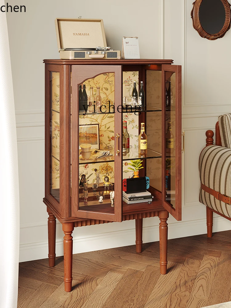 ZML Retro Solid Wood Side Cabinet Solid Wood Wine Cabinet Simple Locker