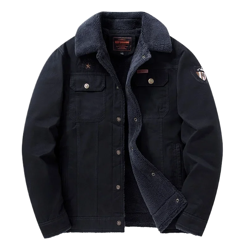 Autumn Winter New Men's Windproof Bomber Jacket Thicken Zipper Lapel Cotton Jackets Men Lamp Fur Warm Overcoat Male Windbreaker