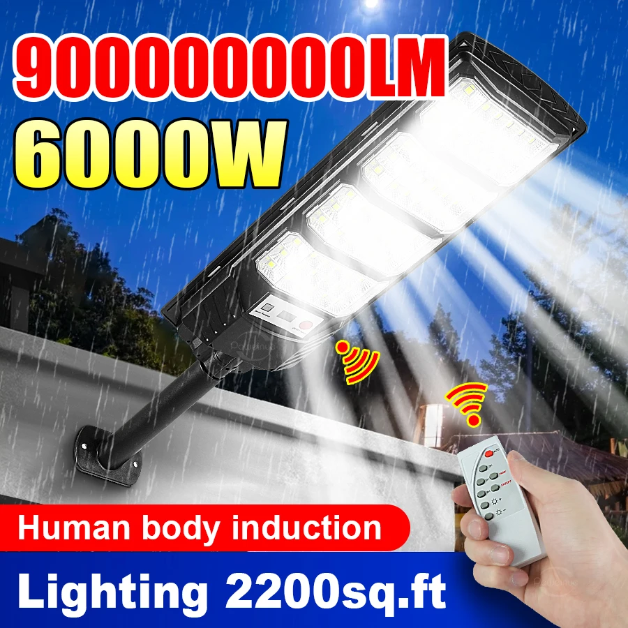 

Солнечный светодиодный светильник 900000000LM 6000W/4000W с датчиком движения, сверхъяркий уличный настенный светильник с пультом ДУ для сада и двора