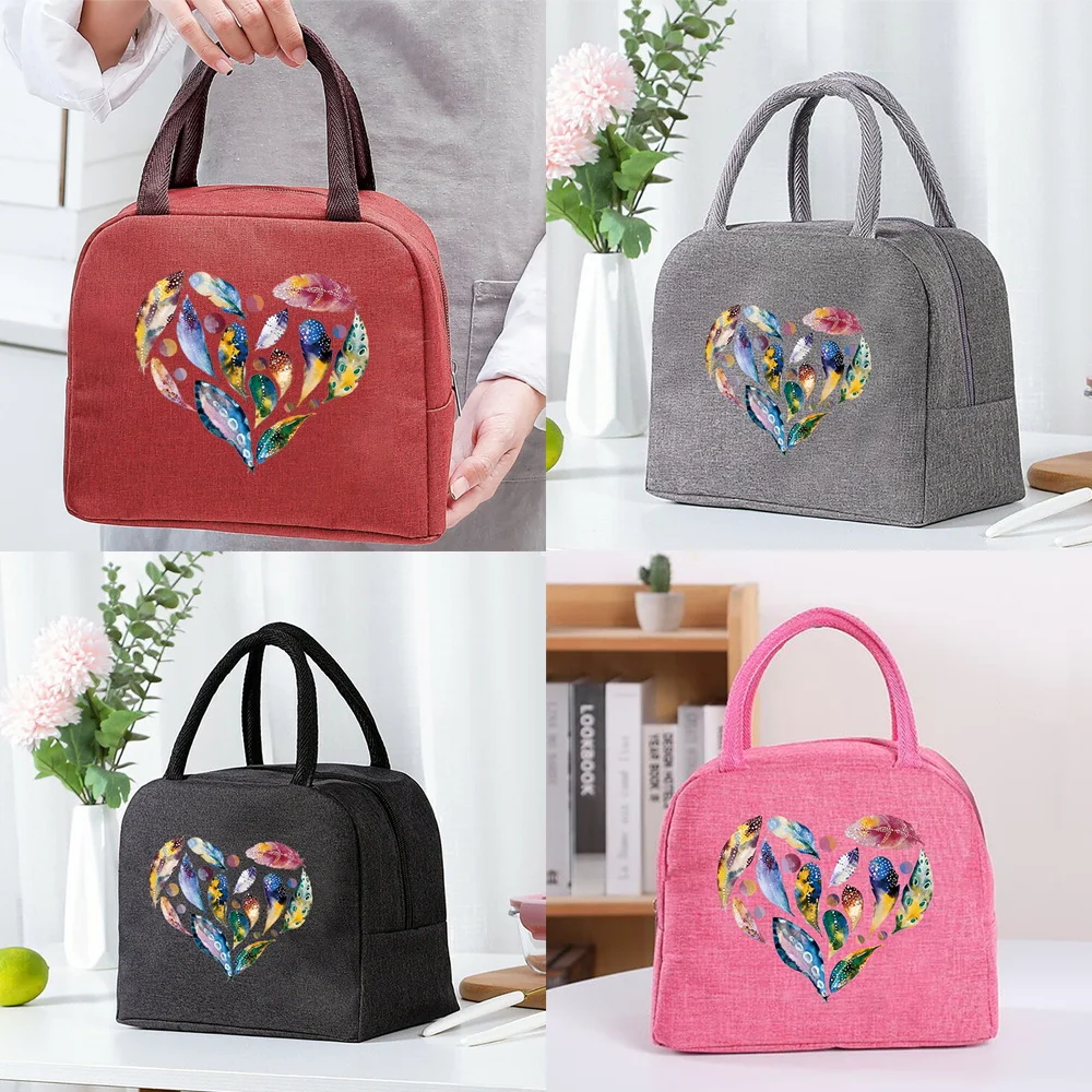

Insulated Lunch Bag Handbags Box for Women Kids Portable Thermal Picnic Bags Feather Love Series Cooler Organizern for Work