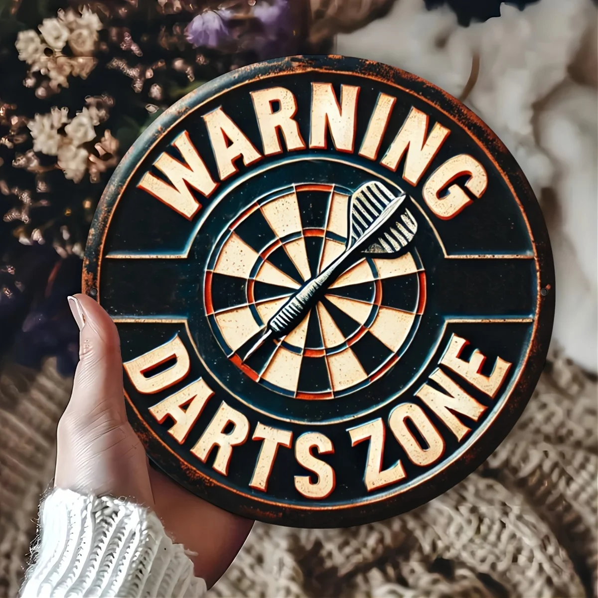 2D Flat, 1pc Vintage Darts Zone Metal Sign - 8x8 Inch Retro Dartboard & Microphone Wall Art, Durable Iron Decor for Bars, Cafes, - view 4