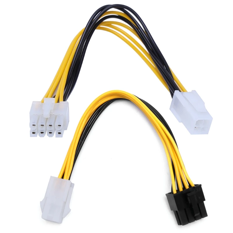 ATX 4-Pin Male To 8-Pin Female CPU Board Power Supply Converter Adapter Cable Yellow Black 20cm/7.87in