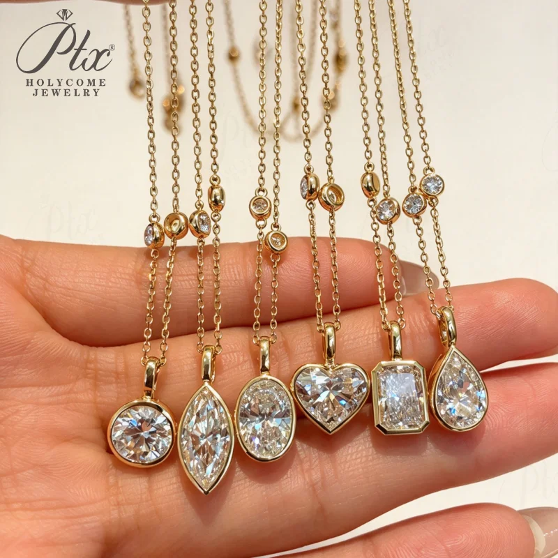 Halskette mit Labor-Diamant-Anhänger, 2 Karat, DEF, VS, runder Schliff, echtes 18K Gold, für Hochzeit, Party, einfache Kette, Charms, Holycome Schmuck – Detail 2