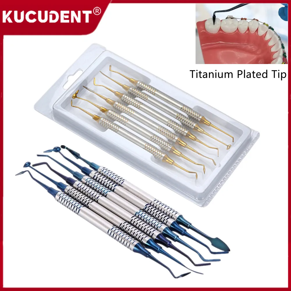 

6PCS Dental Composite Resin Filling Set Spatula Titanium plated Head Filler Restoration Dentistry Instrument Lab Thick Handle