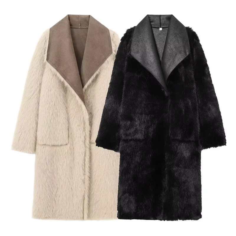 Guobioziy Women's Coat 2026 Fall/Winter New Solid Color Long-Sleeve Faux Fur Long Coat Warm Stylish Unique and Chic