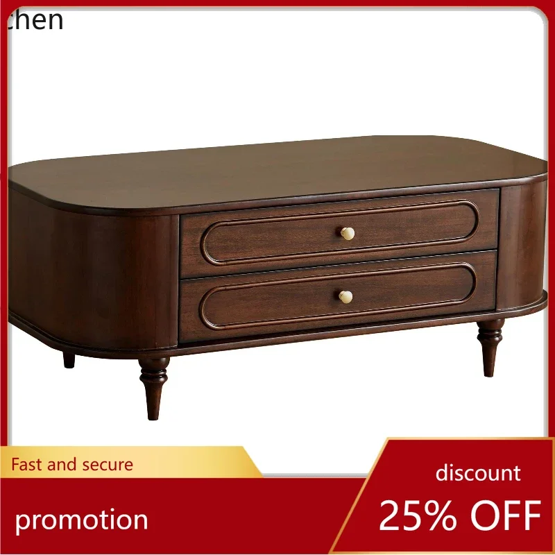 

HT solid wood TV cabinet coffee table combination retro living room home oval tea table tea table