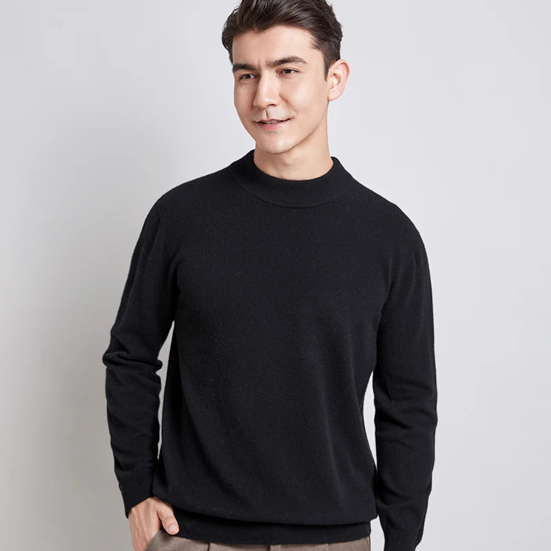 Winter Male Half High Neck Sweater Luxury Men's 100% Wool Knitwear Warm Business Loose Large Fashion Pullover Free Of Charge