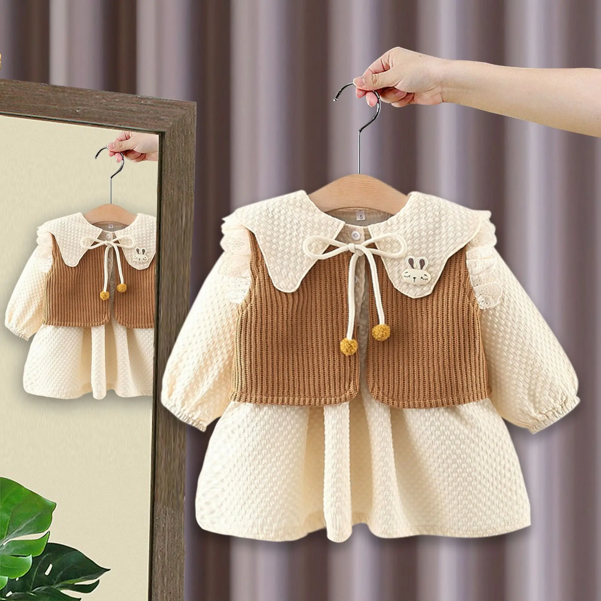 

Girls Dresses Clothes Sets Spring Autumn 2024 Children Cotton Vest Dress 2pcs Princess Party Suit For Baby Birthday Costume Kids