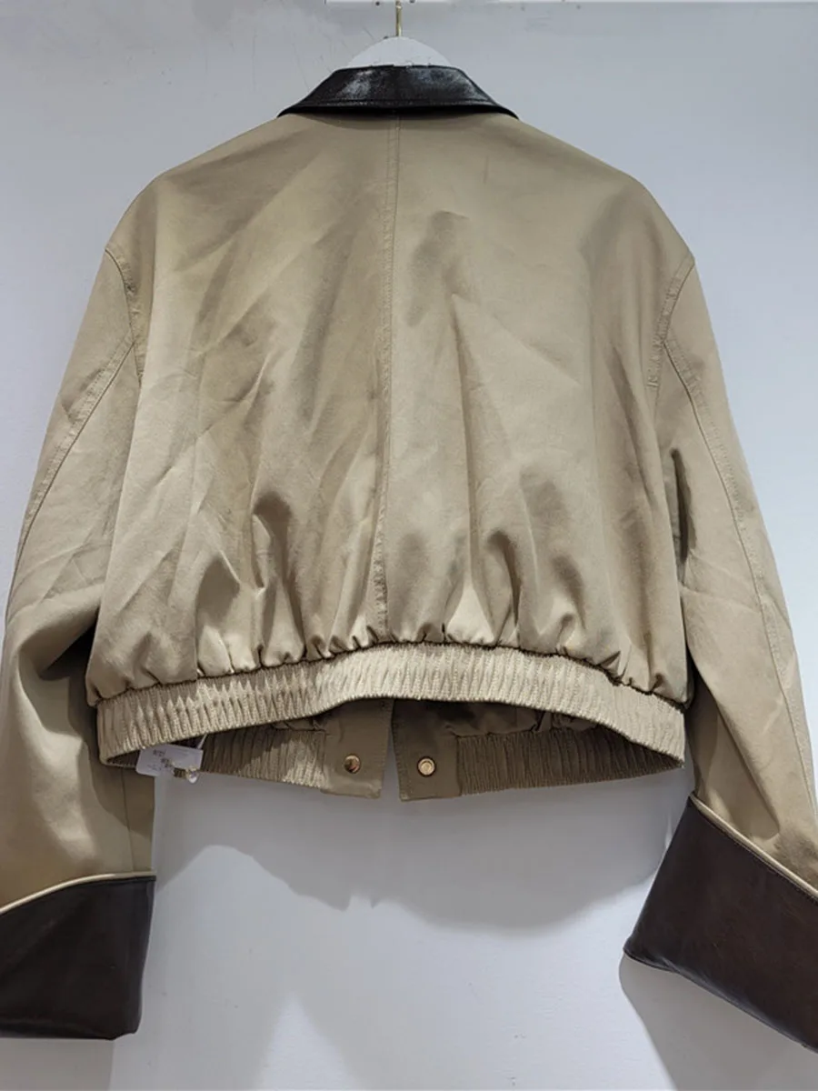 GALCAUR Applique Spliced Button Loose Jacket for Women Lapel Collar Long Sleeve Patchwork Pocket Casual Jackets Female Fashion