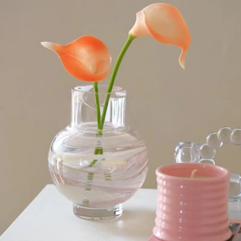 DSA  medieval vase pink moire desktop glazed small vase home glass flower arrangement minimalist retro