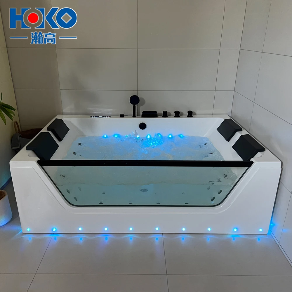 

HOKO White Acrylic 4-Person Hydromassage Bathtub with Whirlpool Massage Spa System for Bathroom Hotel Use Clean Features